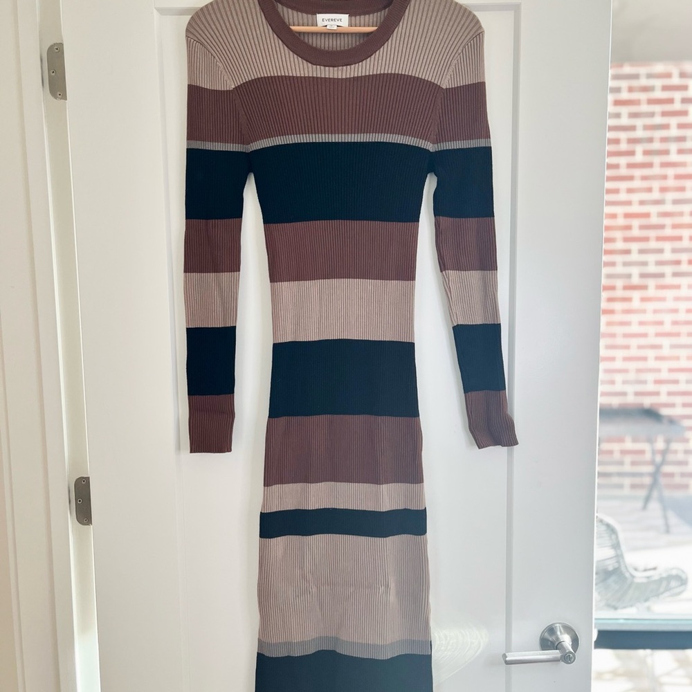 Evereve Color block Striped Sweater Dress Brown Black Long Sleeve